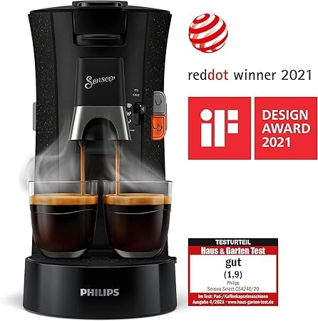 Senseo Select ECO CSA240/20 – Kaffeepadmaschine mit Kaffeestärkewahl Plus, Memo-Funktion, Schwarz Gefleckt