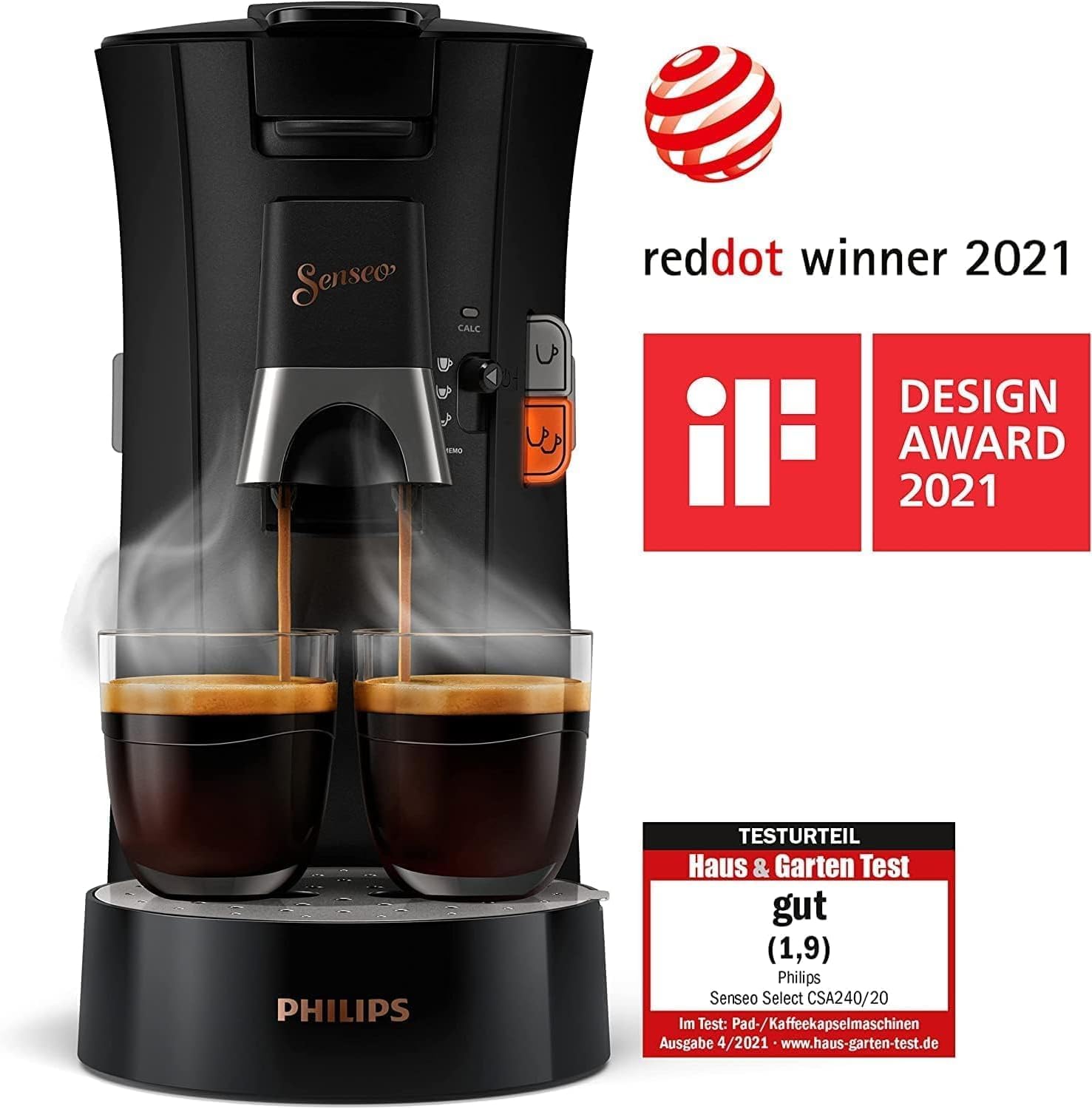 Senseo Select CSA240/60 – Kaffeepadmaschine mit Kaffeestärkewahl Plus, Memo-Funktion, Schwarz