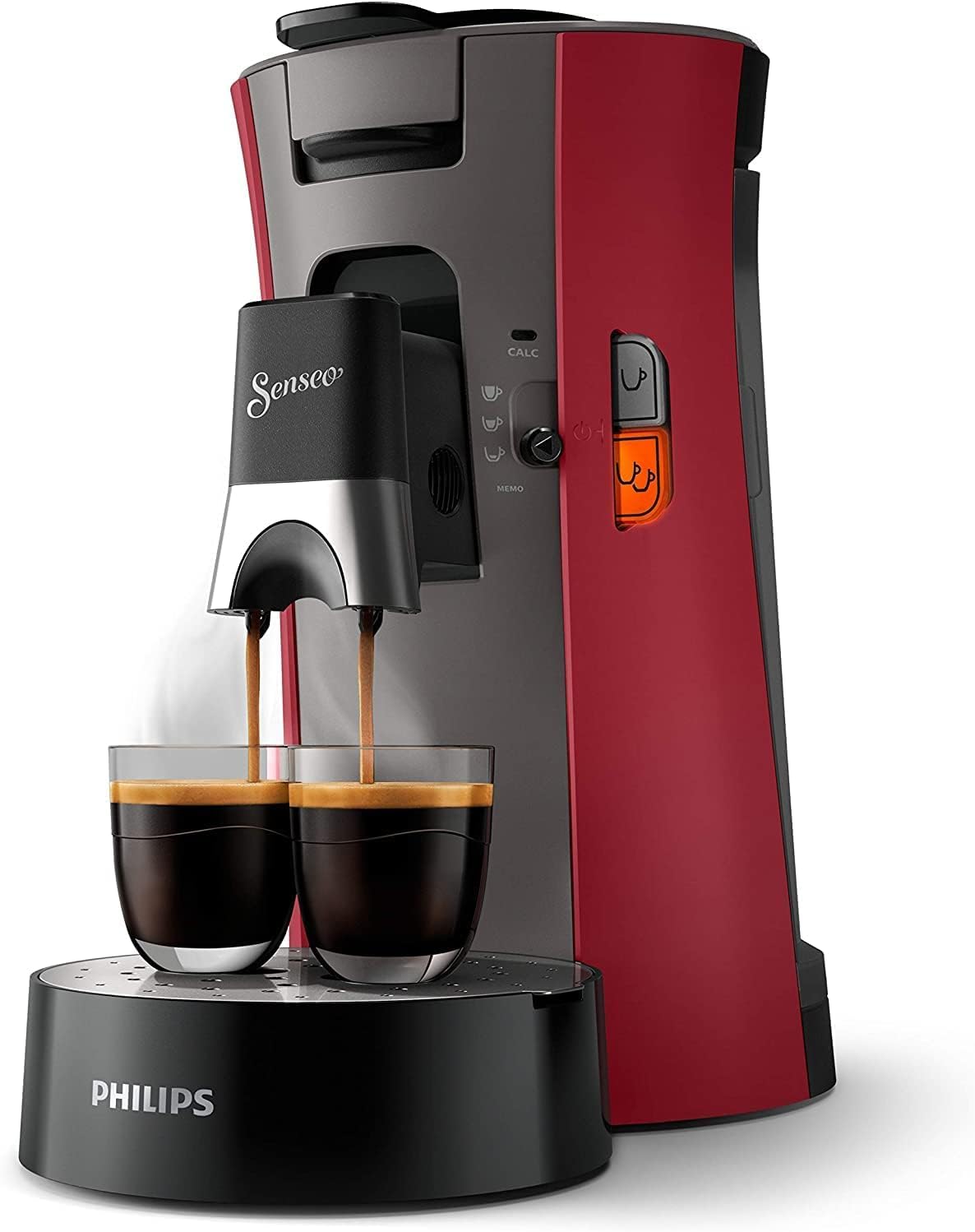 Senseo Select CSA240/90 – Kaffeepadmaschine mit Kaffeestärkewahl Plus, Memo-Funktion, 1450W, Rot