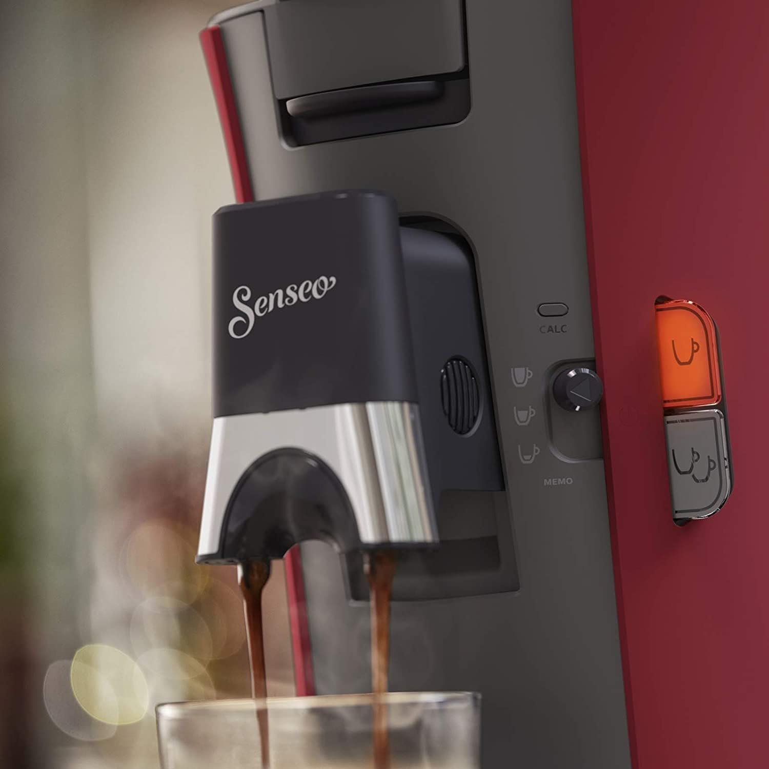 Senseo Select CSA240/90 – Kaffeepadmaschine mit Kaffeestärkewahl Plus, Memo-Funktion, 1450W, Rot
