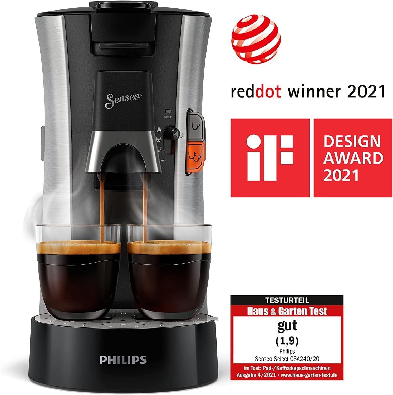 Senseo Select CSA250/10 – Kaffeepadmaschine mit Kaffeestärkewahl Plus, Memo-Funktion, Gebürsteter Stahl