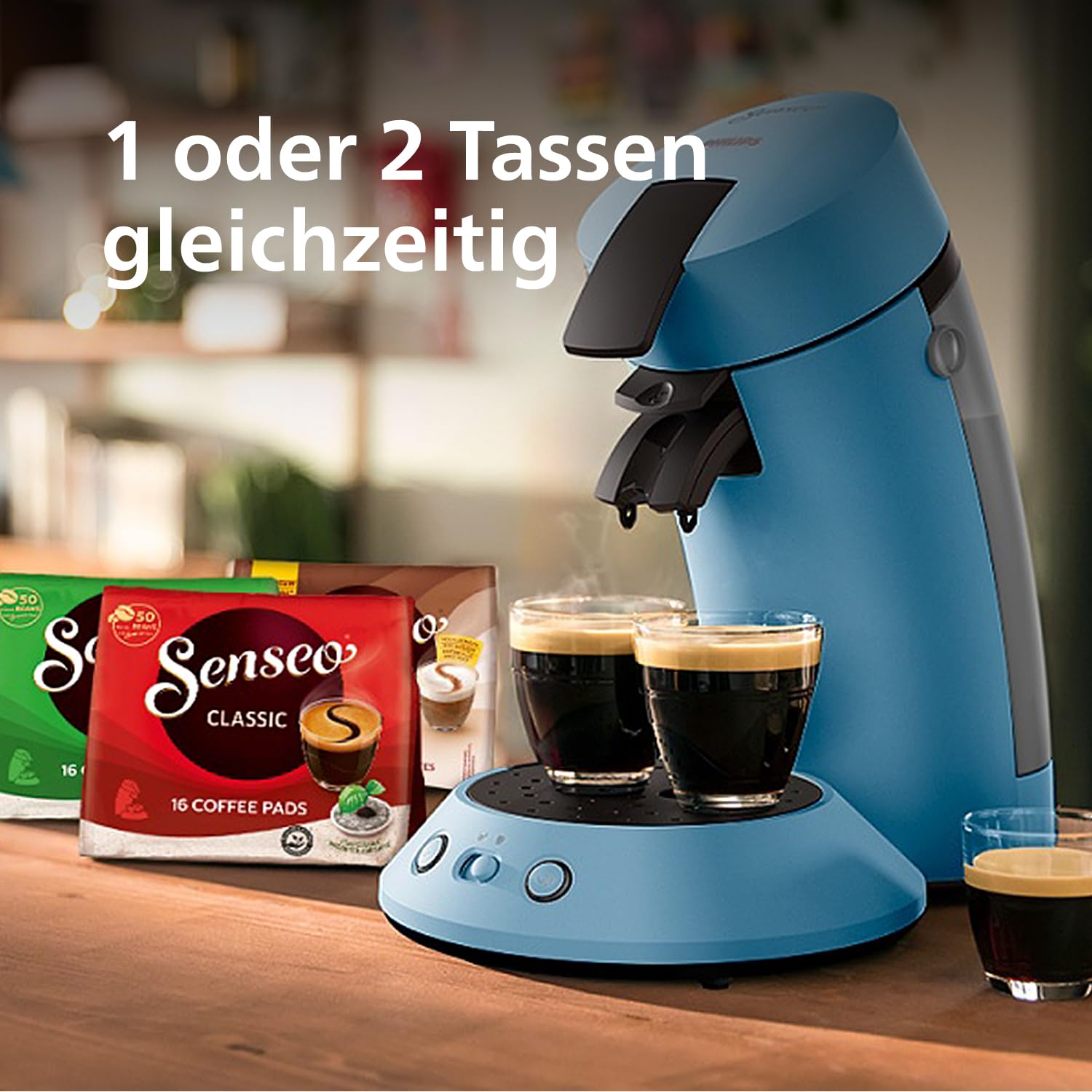 Senseo Original Plus CSA210/00 – Kaffeepadmaschine mit Intensity Select, Coffee Boost, Blau Pavone