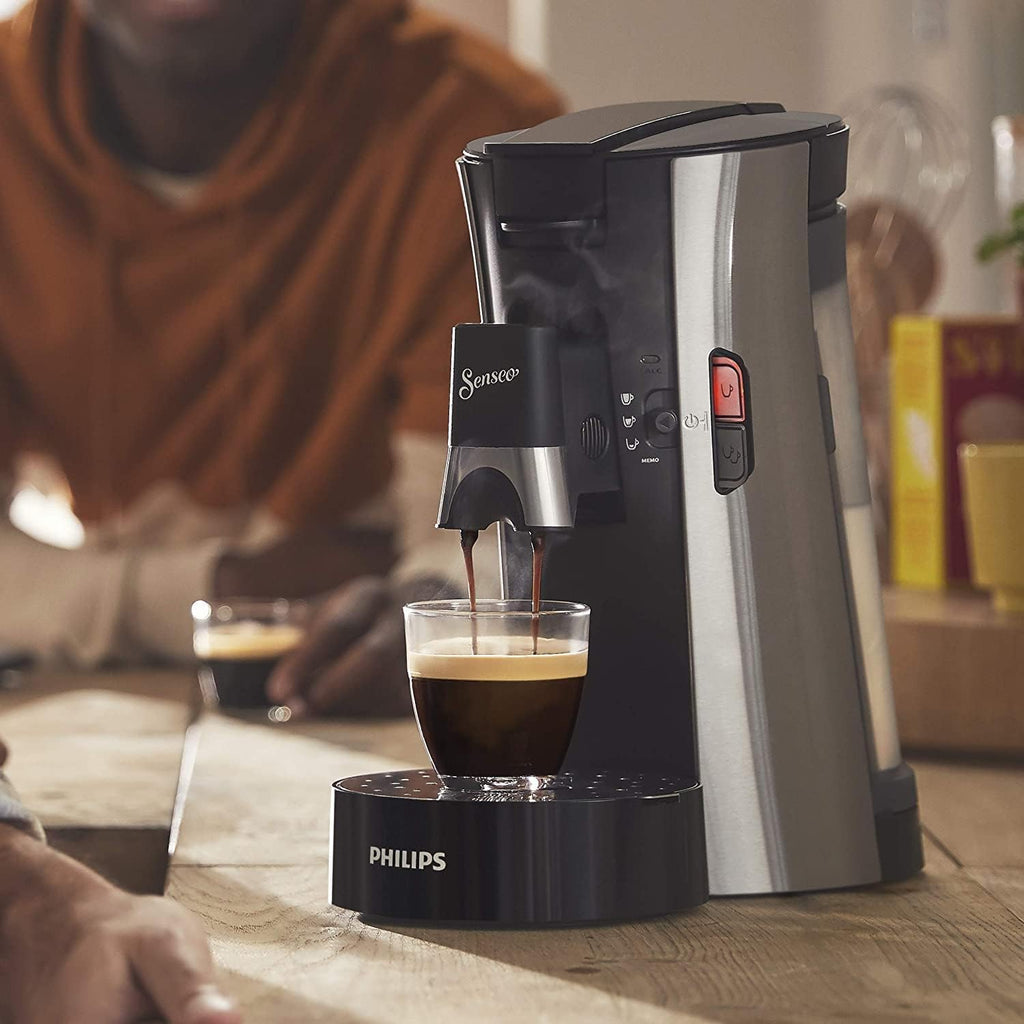 Senseo Select CSA250/10 – Kaffeepadmaschine mit Kaffeestärkewahl Plus, Memo-Funktion, Gebürsteter Stahl
