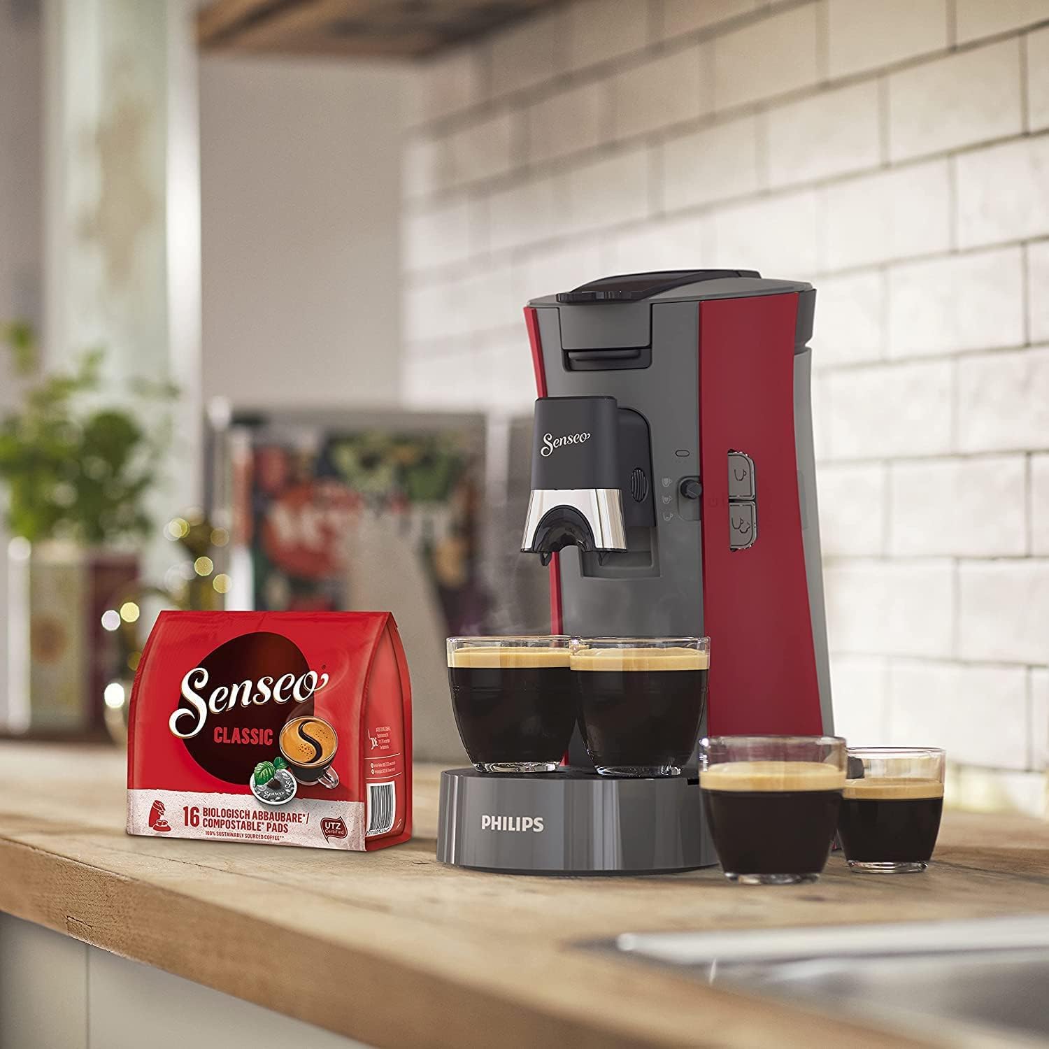 Senseo Select CSA240/90 – Kaffeepadmaschine mit Kaffeestärkewahl Plus, Memo-Funktion, 1450W, Rot