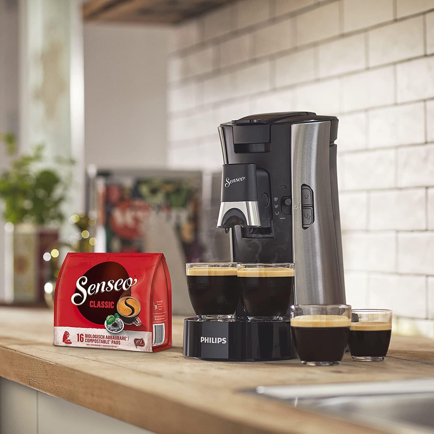 Senseo Select CSA250/10 – Kaffeepadmaschine mit Kaffeestärkewahl Plus, Memo-Funktion, Gebürsteter Stahl