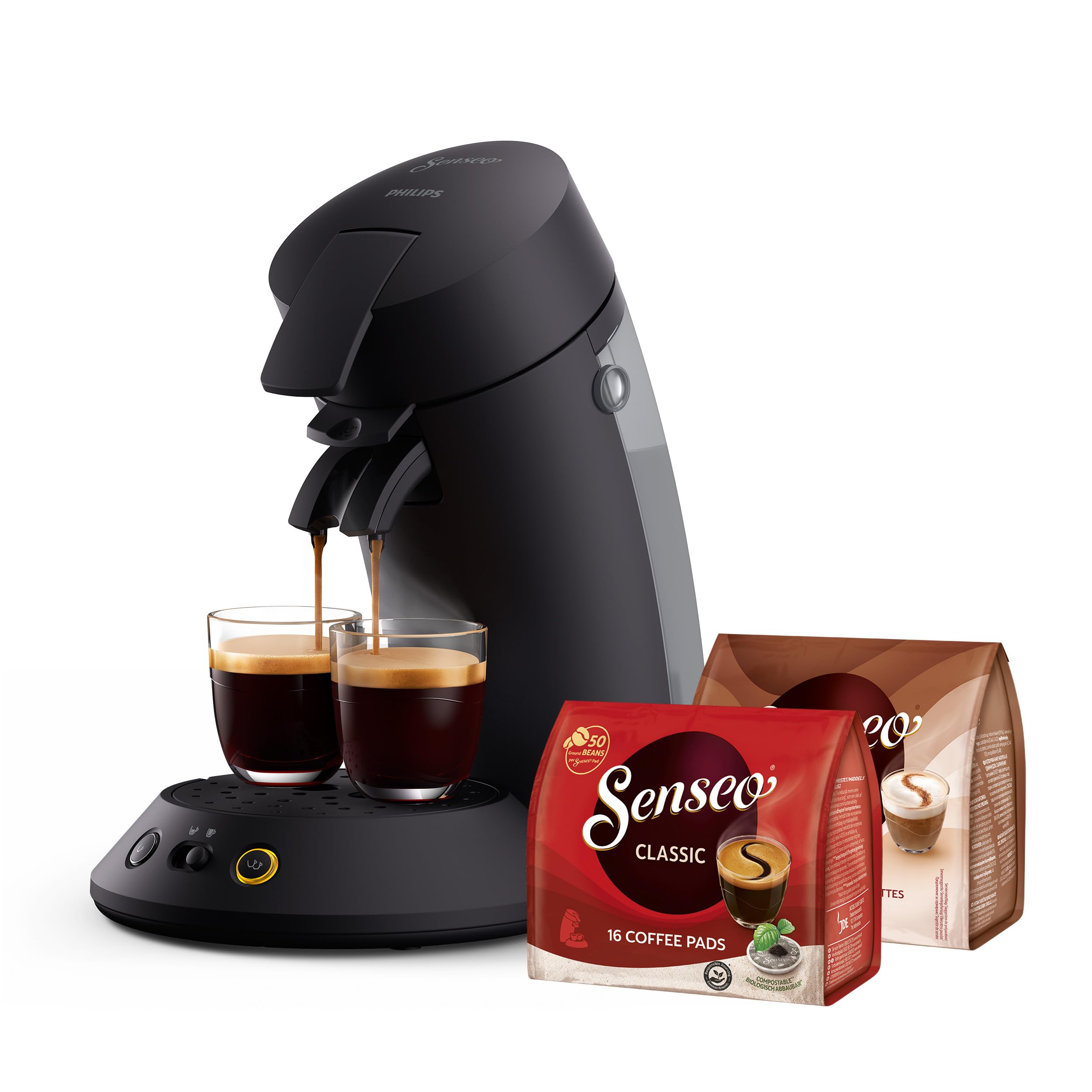 Senseo Original Plus CSA210/69 – Kaffeepadmaschine inkl. 2 Packungen Pads, Coffee Boost, Schwarz