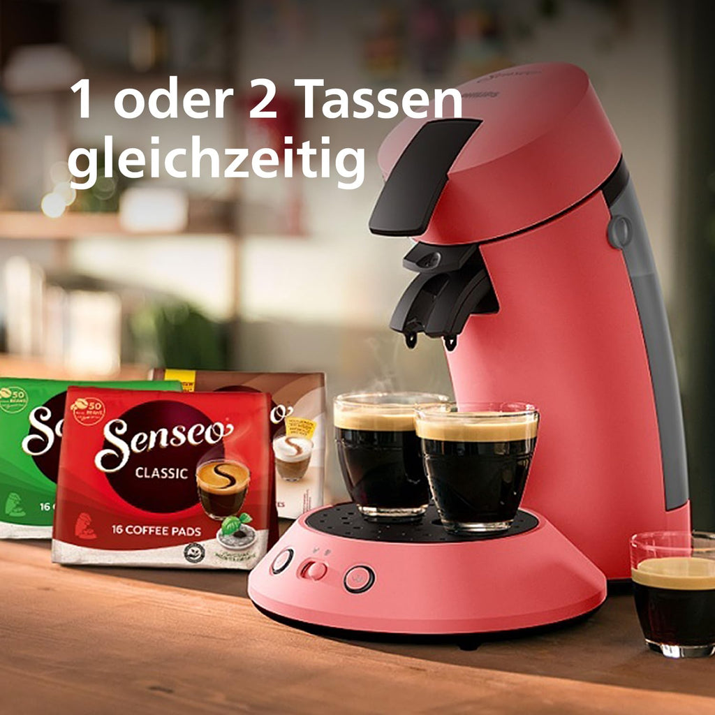 Senseo Original Plus CSA210/35 – Kaffeepadmaschine mit Coffee Boost, Kaffeestärkewahl, Sanftes Rot (Matt)