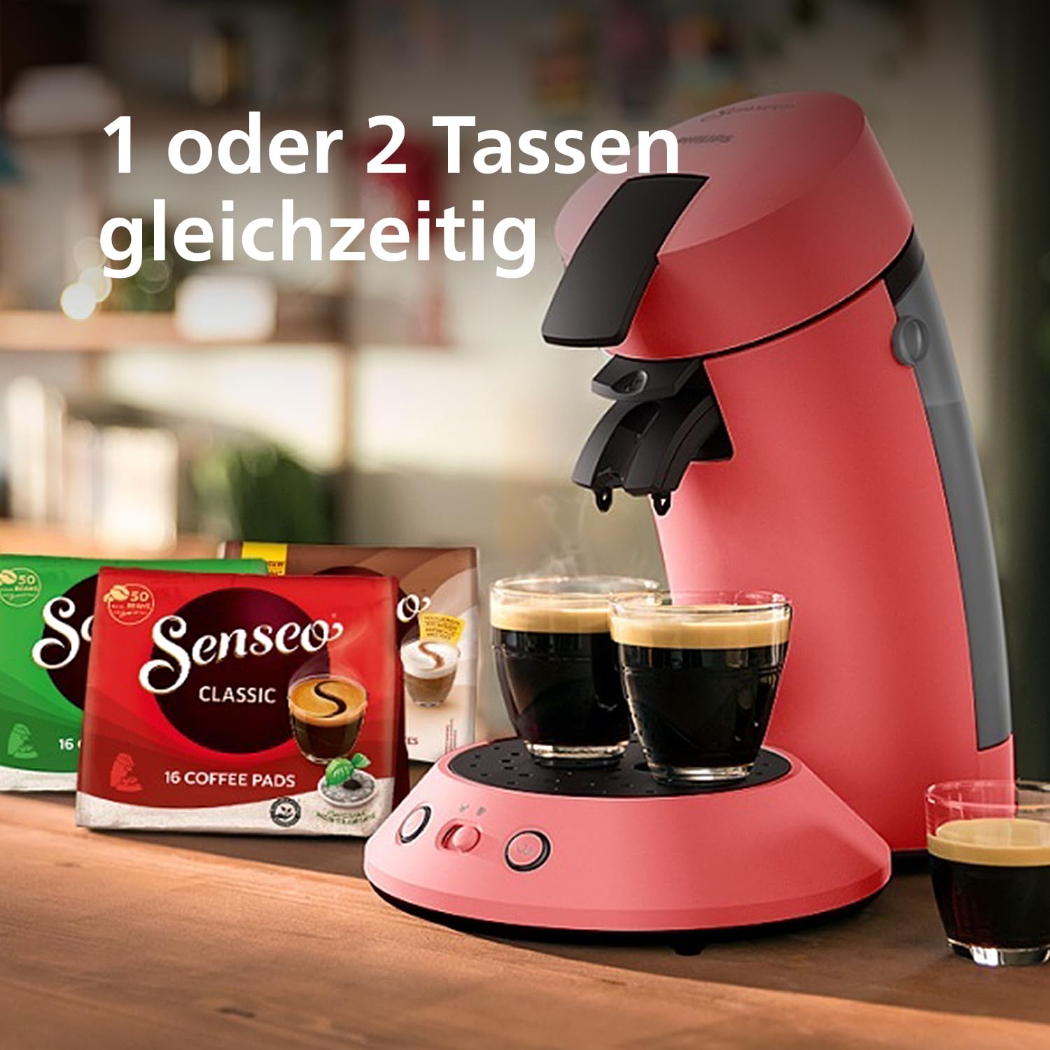 Senseo Original Plus CSA210/35 – Kaffeepadmaschine mit Coffee Boost, Kaffeestärkewahl, Sanftes Rot (Matt)