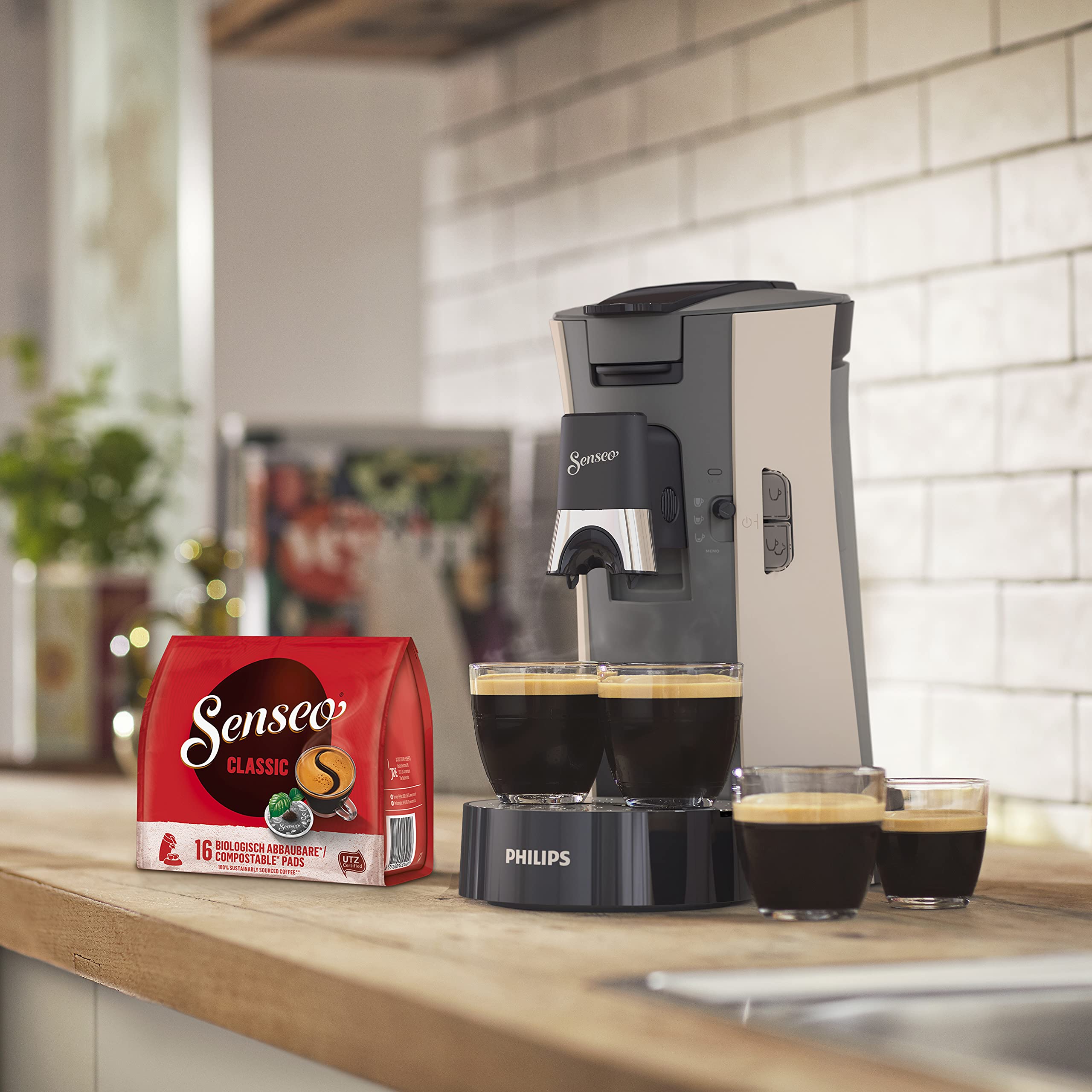 Senseo Select CSA240/30 – Kaffeepadmaschine mit Kaffeestärkewahl Plus, Memo-Funktion, 1450W, Beige