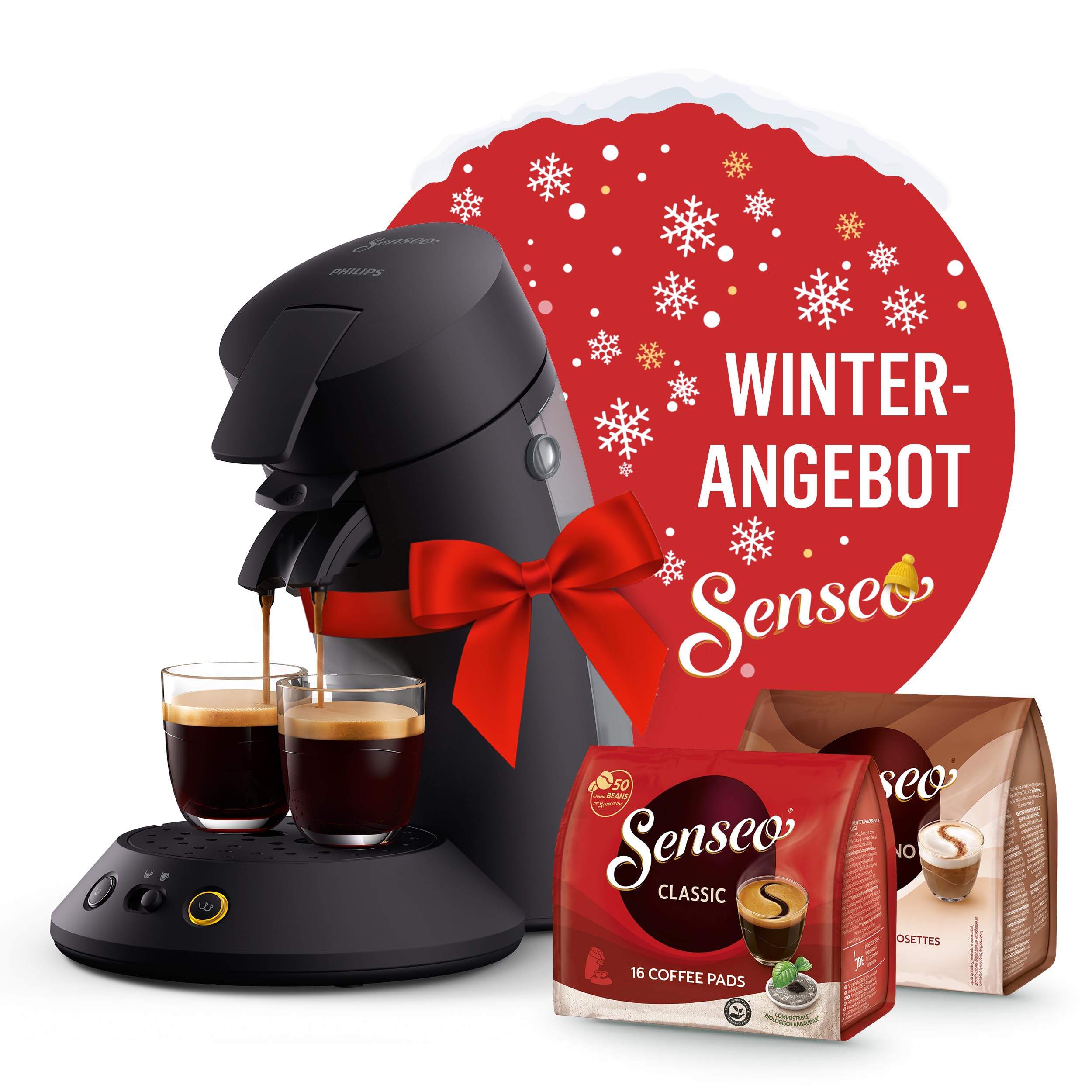 Senseo Original Plus CSA210/69 – Kaffeepadmaschine inkl. 2 Packungen Pads, Coffee Boost, Schwarz